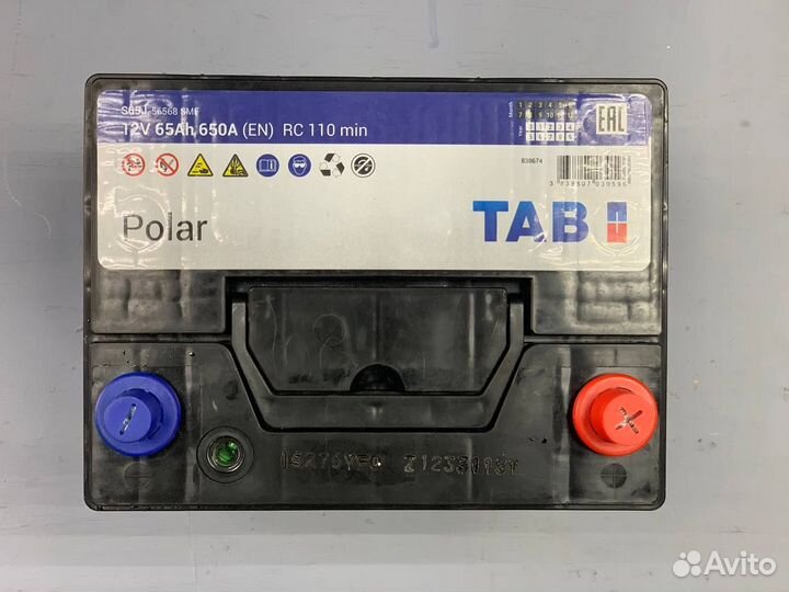 Аккумулятор 65Ah TAB пусковой 650A D23L