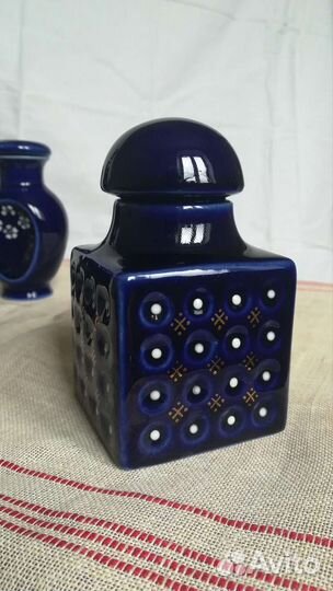 Фарфоровые чайницы и вазочка. Кобальт. СССР