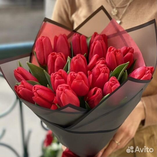 Букет из красных сортовых тюльпанов 43 шт