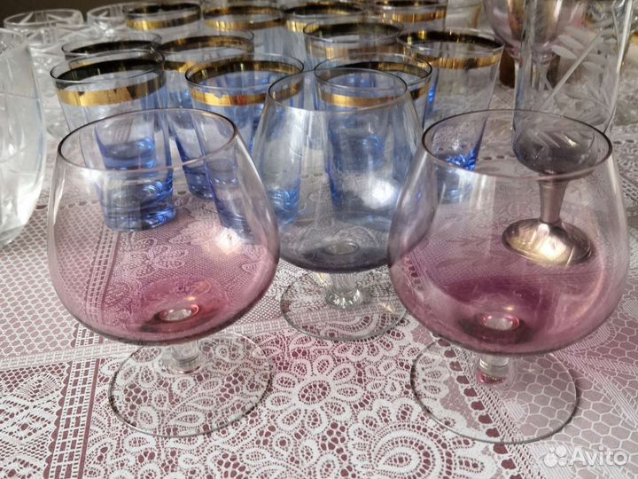 Рюмки цветное стекло, синее, розовое СССР