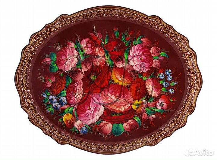 Поднос жостовский Георгины на красном (ова (21553)