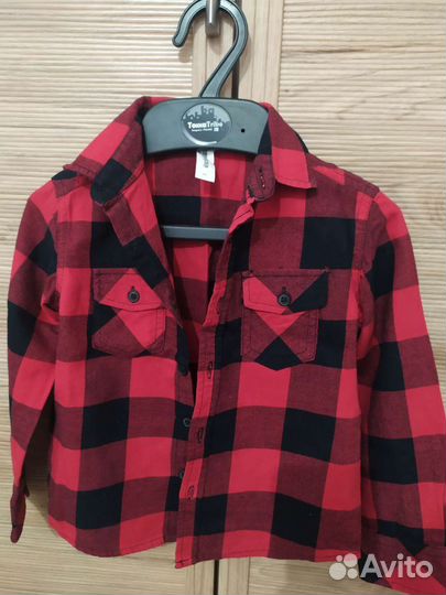 Рубашка в клетку 98 р-р, брюки вельветовые 92 р-р