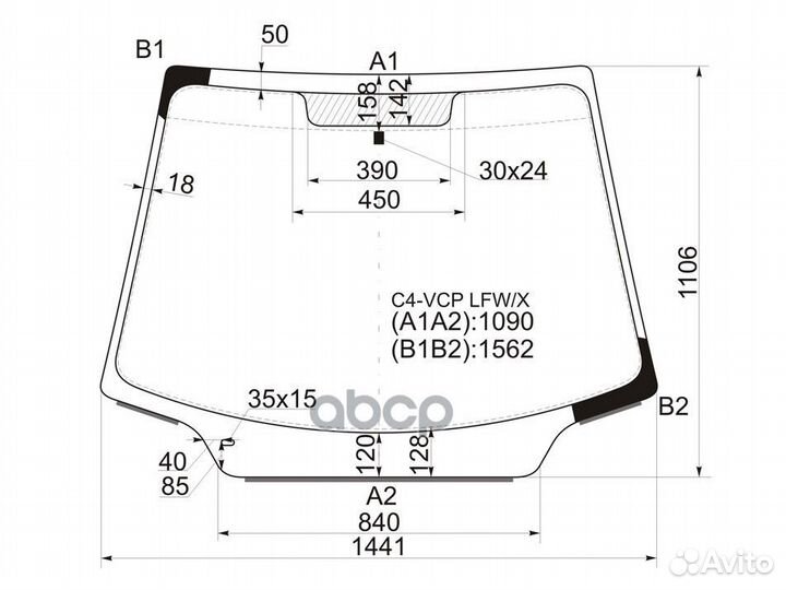 Стекло лобовое (Молдинг) Citroen C4 04-11 C4-VC