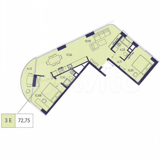 3-к. квартира, 72,8 м², 13/20 эт.