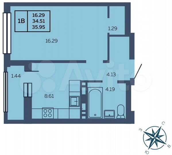 1-к. квартира, 36 м², 20/25 эт.