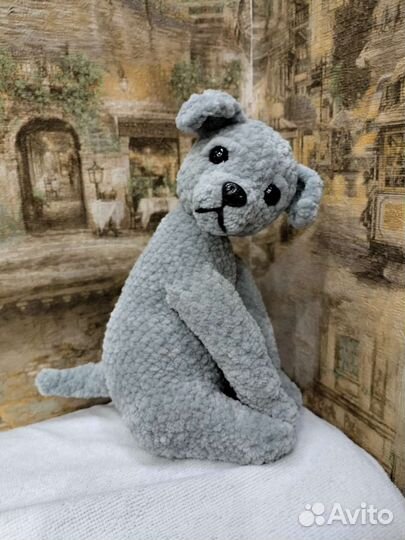 Собачка, щенок, вязанная игрушка, подарок