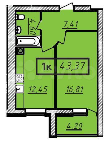 1-к. квартира, 43,4 м², 9/10 эт.