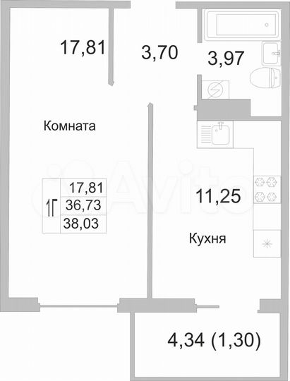 1-к. квартира, 37,6 м², 6/9 эт.
