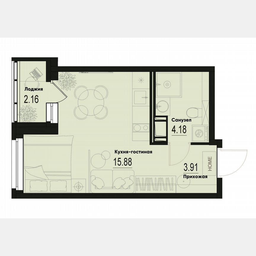 Квартира-студия, 25,1 м², 8/12 эт.