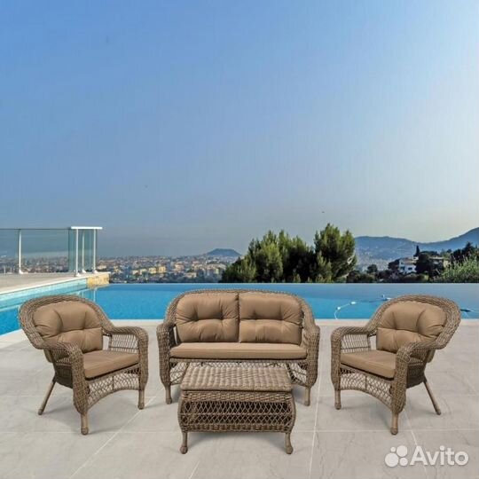 Плетеный комплект для отдыха LV-520BB Beige-Beige. Ротанг