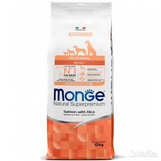 Monge - Корм для собак, лосось с рисом 12кг