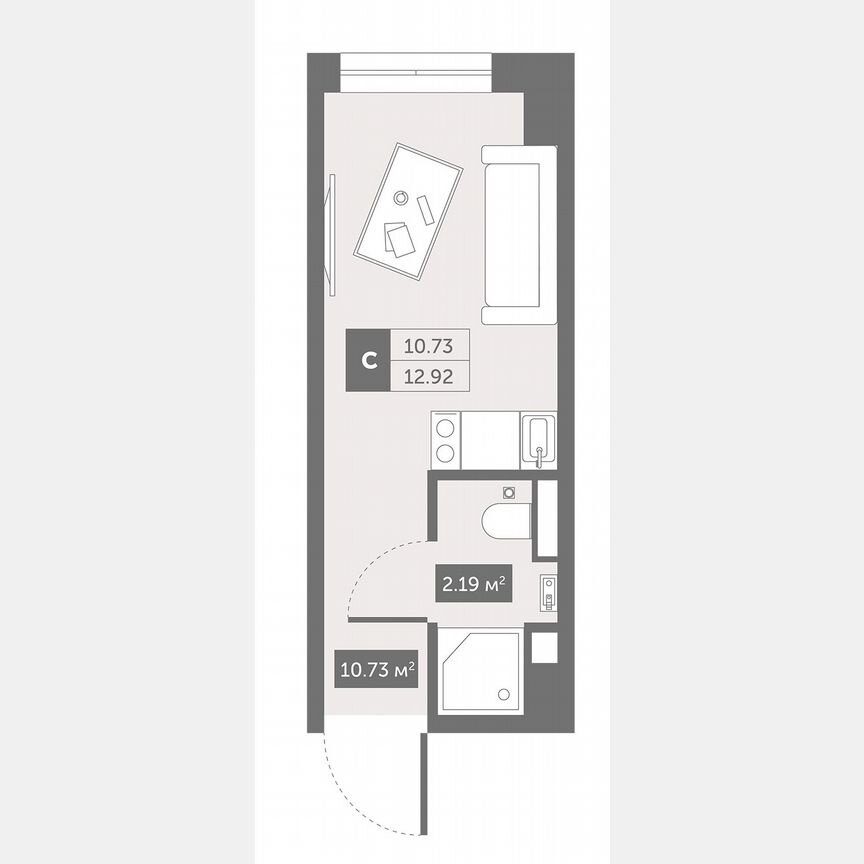 1-к. апартаменты, 12,9 м², 2/13 эт.