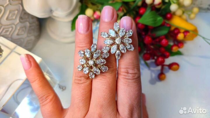 Винтаж серьги с хрусталем 28*28 мм, 13,41гр 925