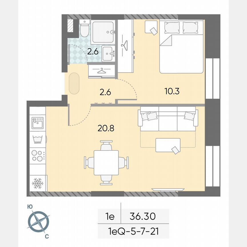 1-к. квартира, 36,3 м², 19/28 эт.
