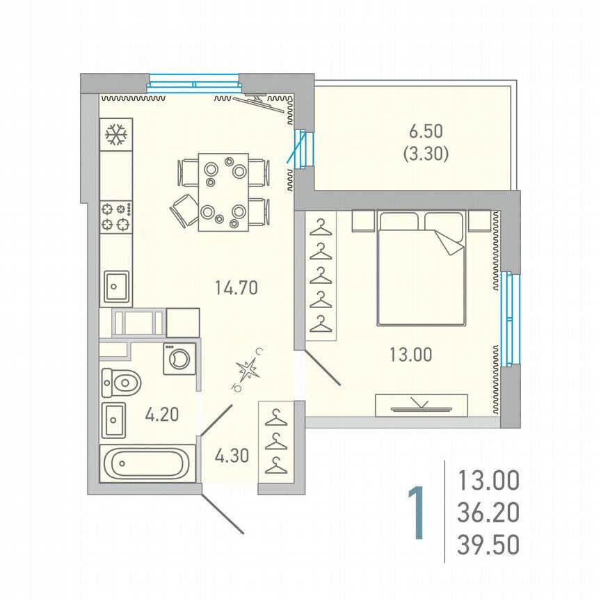 1-к. квартира, 39,5 м², 10/17 эт.