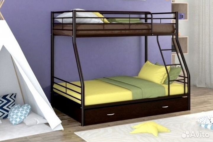 Двухъярусная кровать манеж с высокими бортиками