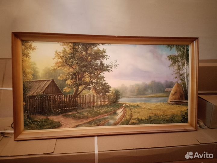 Картина маслом на холсте пейзаж деревня