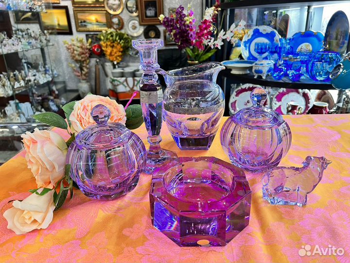 Mozer Чехия ваза с крышкой хрусталь цвета лаванды