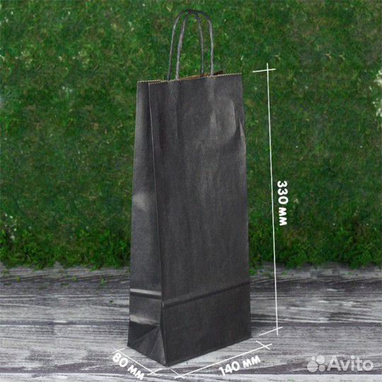 Черный крафт пакет под бутылку с ручками
