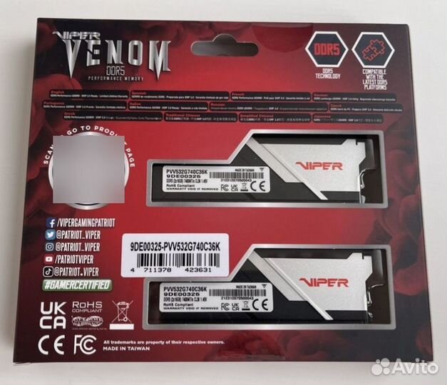 Patriot Viper Venom 32Gb 7400 мгц pvvr532G740C36K