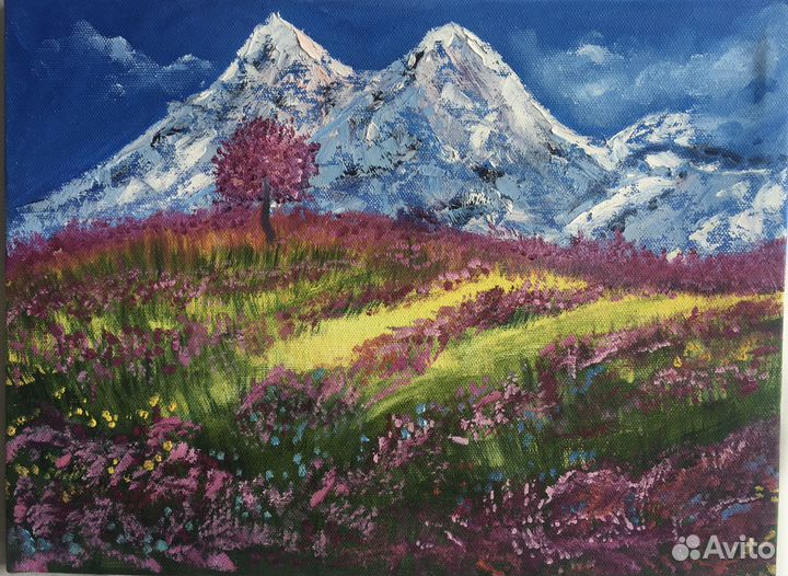 Картина горы/ маслом на холсте/ горный пейзаж