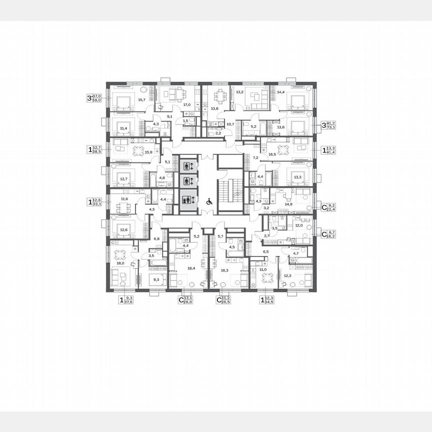 3-к. квартира, 58,9 м², 24/25 эт.