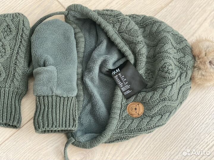 H&M шапка с варежками на флисе