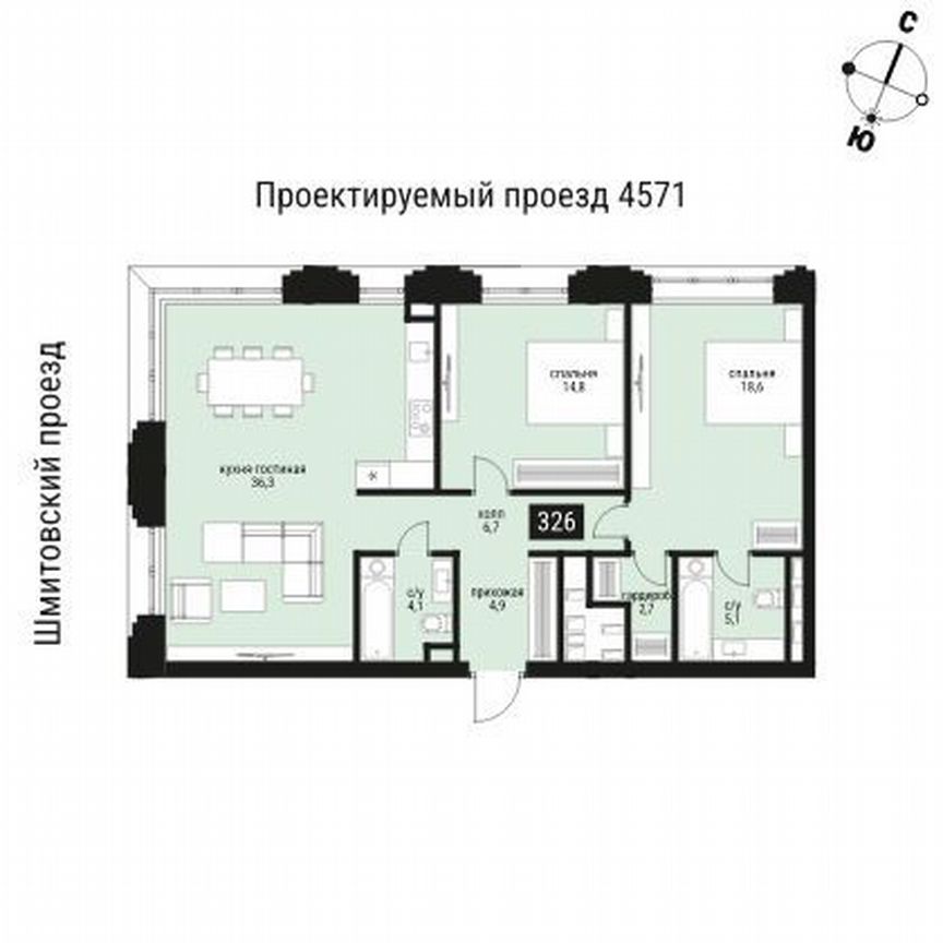 2-к. квартира, 93,2 м², 34/36 эт.