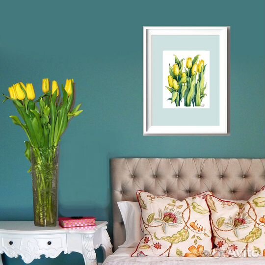 Картина акварель желтые тюльпаны
