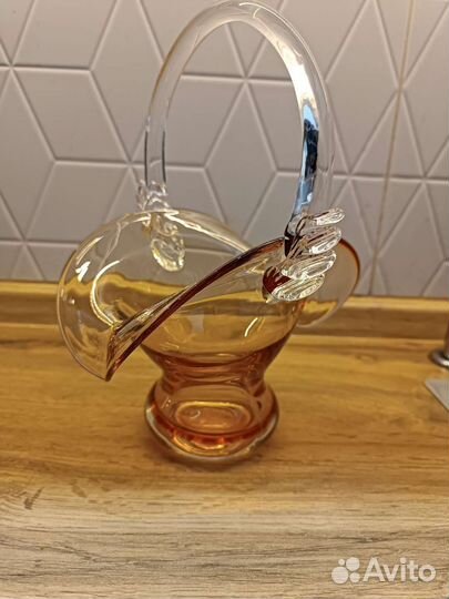 Ваза - корзинка-конфетница СССР цветное стекло