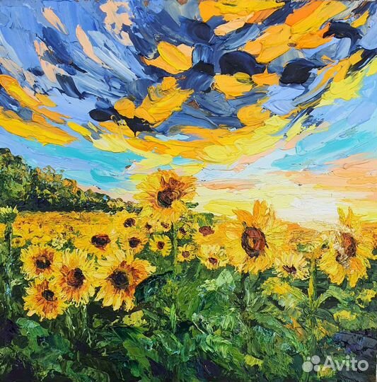 Подсолнухи. Современная небольшая картина