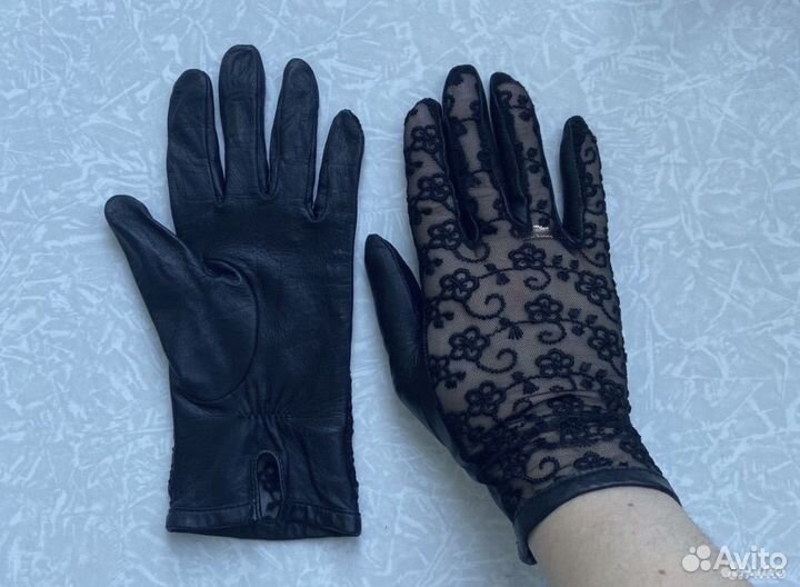 Перчатки кожаные женские кружево гипюр 7 размер