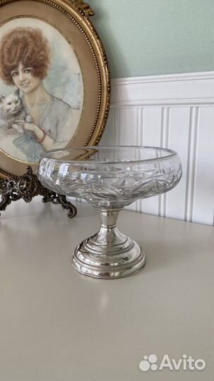 Хрустальная с серебром ваза. Винтаж