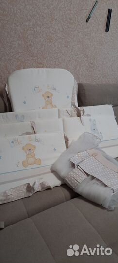 Бортики в детскую кроватку+постельное белье+одеяло