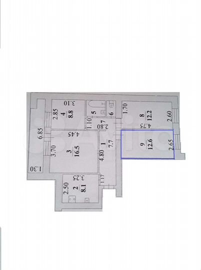 Комната 12,6 м² в 4-к., 9/9 эт.