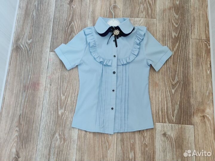 Школьная блузка для девочки р 128 голубая