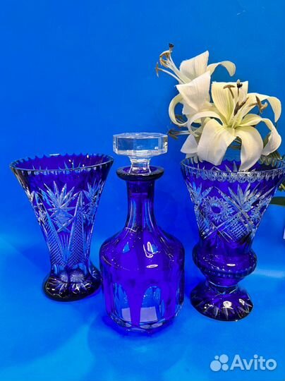 Ваза синий кобальт хрусталь 21 см Нахтман Германия