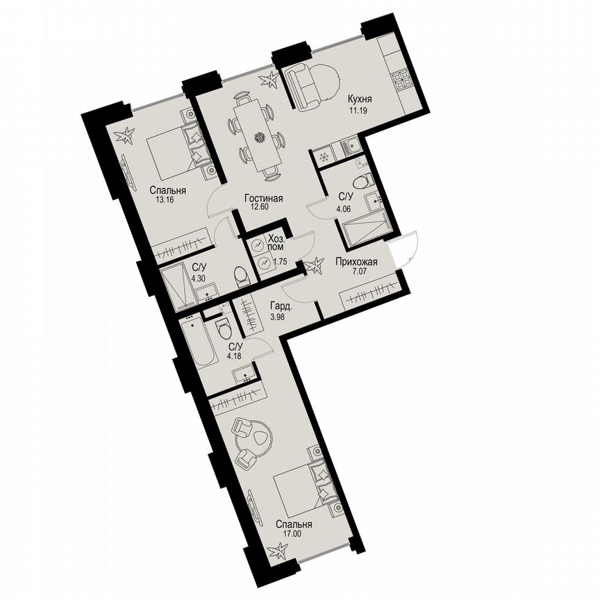 3-к. квартира, 79,3 м², 3/6 эт.