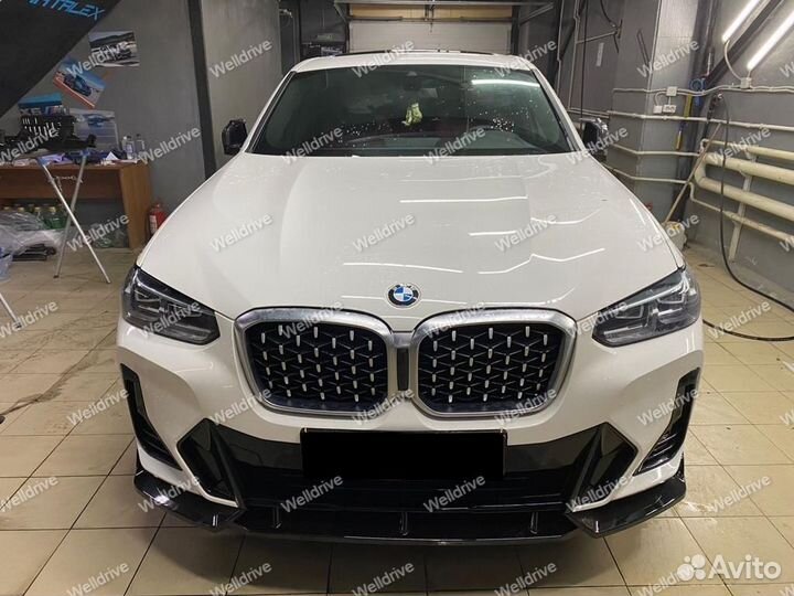 Сплиттер BMW X3 G01 X4 G02 рестайл черный глянец