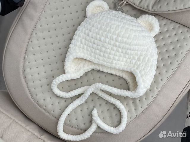 Плюшевая Шапка детская на завязках с ушками