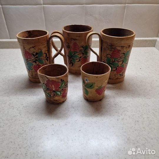 Кружки и стопки из бересты времен СССР