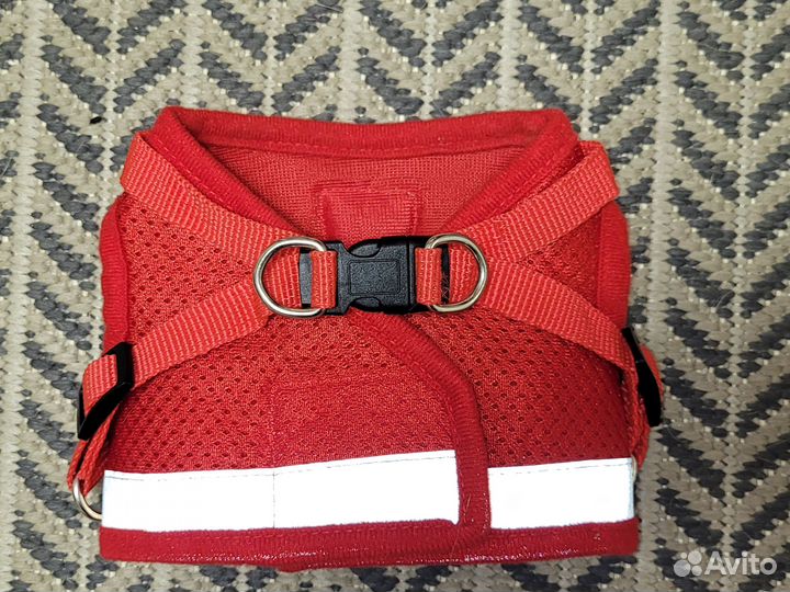 Красная шлейка с поводком для собачки, размер S