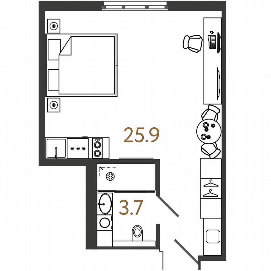 Апартаменты-студия, 29,6 м², 9/16 эт.