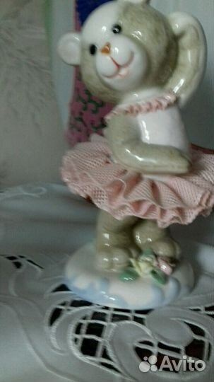 Медвед фарфор.италия.юбочка из фарфоровой сетки.оч