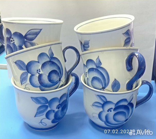 Гжель чайник,чашки, сахарница