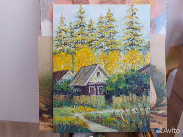 Картина Дача осенний пейзаж живопись в подарок