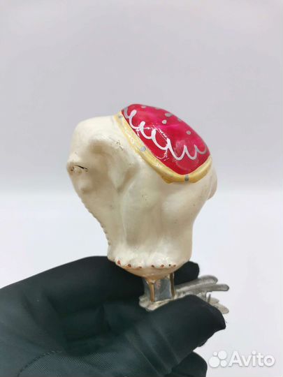 Ёлочная игрушка Слон на прищепке Стекло СССР