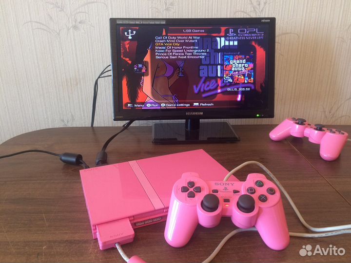 PS2 PlayStation 2 Pink 16 GB 7 игр+NES/snes/sega