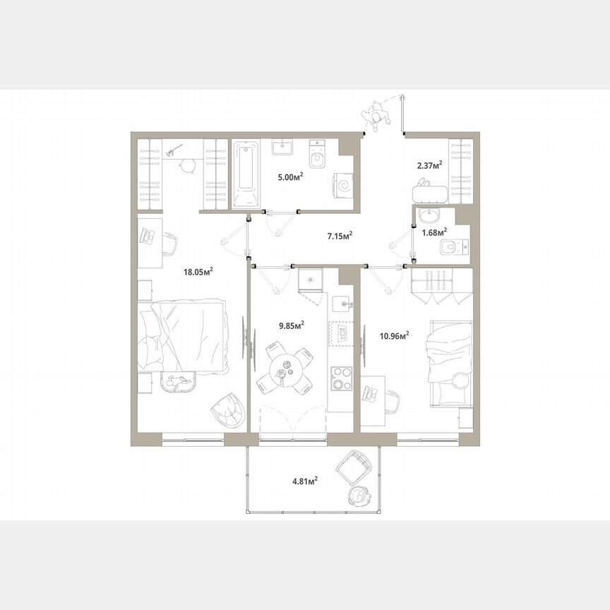 2-к. квартира, 56,5 м², 6/12 эт.