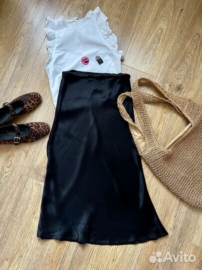 Юбка миди атласная lime размер XS +топ в подарок